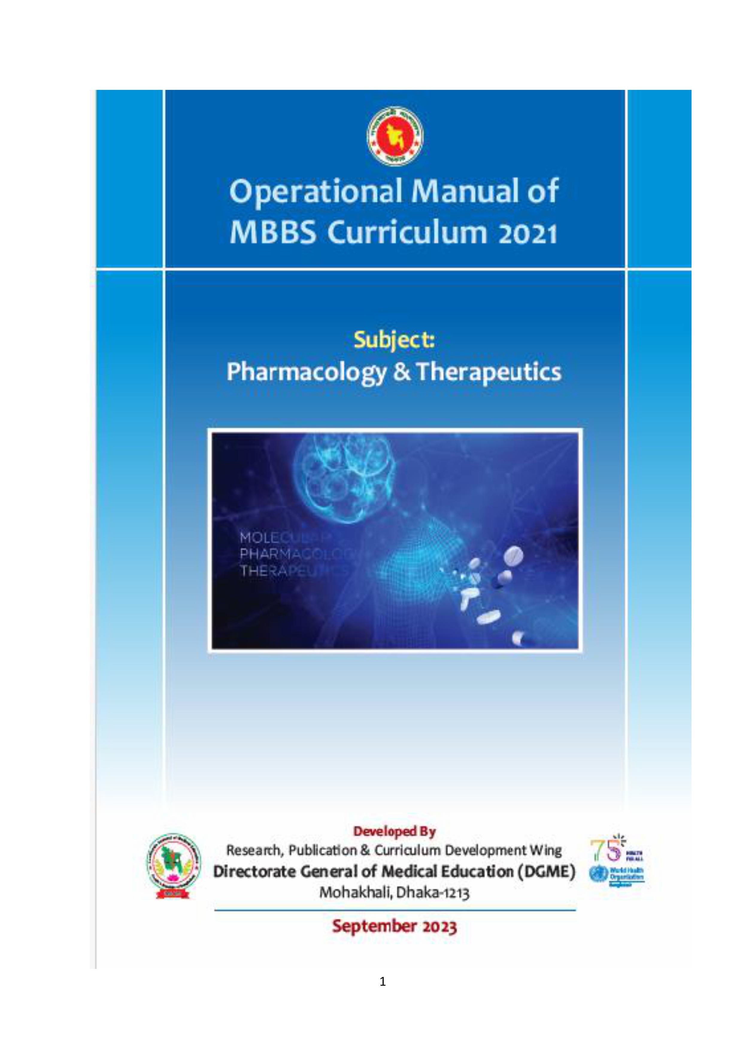 Department of Pharmacology & Therapeutics manual cover